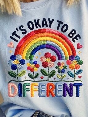 Autism Awareness T-shirt Youth Size Medium Its Okay to Be Different Rainbow